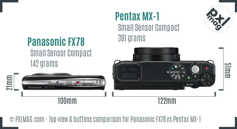 Panasonic FX78 vs Pentax MX-1 top view buttons comparison