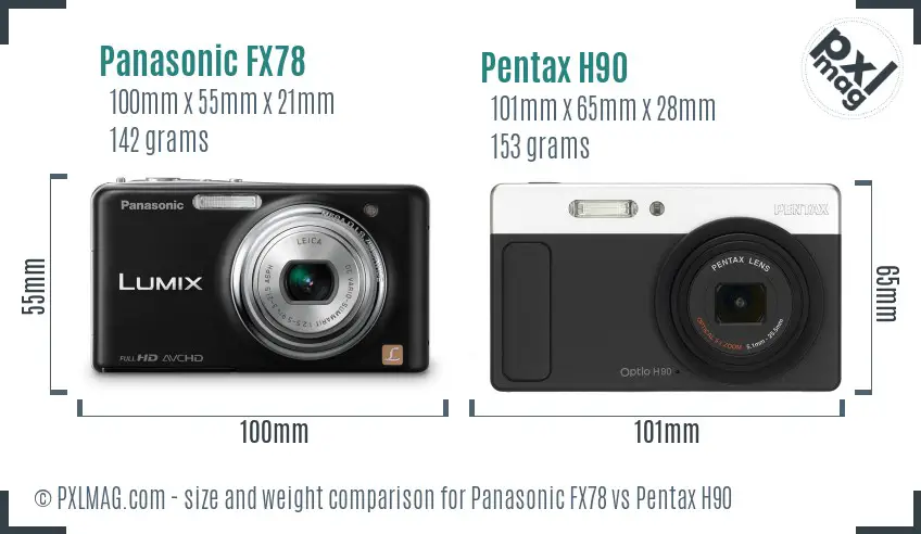 Panasonic FX78 vs Pentax H90 size comparison