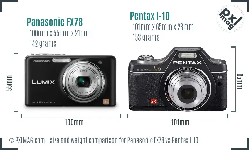Panasonic FX78 vs Pentax I-10 size comparison
