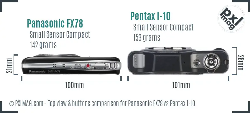 Panasonic FX78 vs Pentax I-10 top view buttons comparison