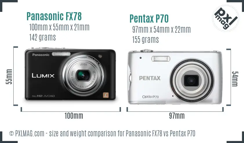 Panasonic FX78 vs Pentax P70 size comparison