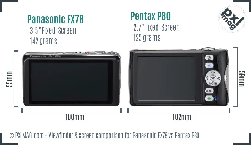 Panasonic FX78 vs Pentax P80 Screen and Viewfinder comparison