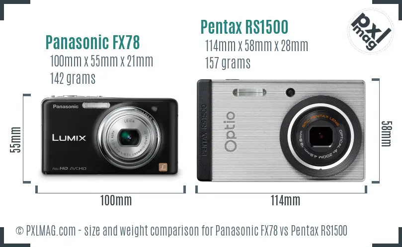 Panasonic FX78 vs Pentax RS1500 size comparison