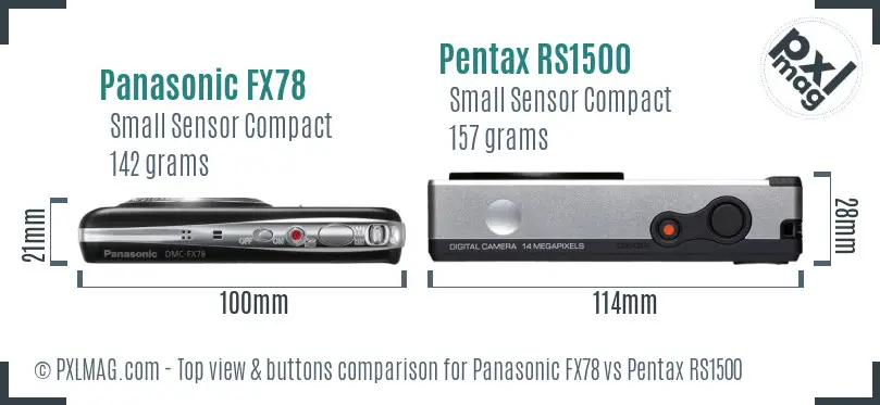 Panasonic FX78 vs Pentax RS1500 top view buttons comparison