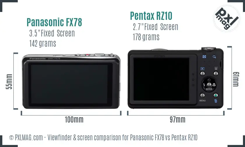 Panasonic FX78 vs Pentax RZ10 Screen and Viewfinder comparison