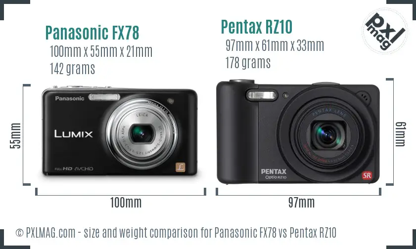 Panasonic FX78 vs Pentax RZ10 size comparison