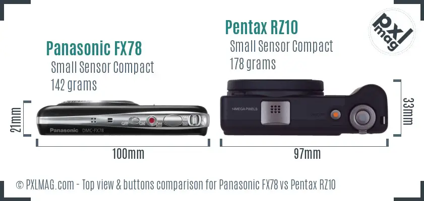 Panasonic FX78 vs Pentax RZ10 top view buttons comparison