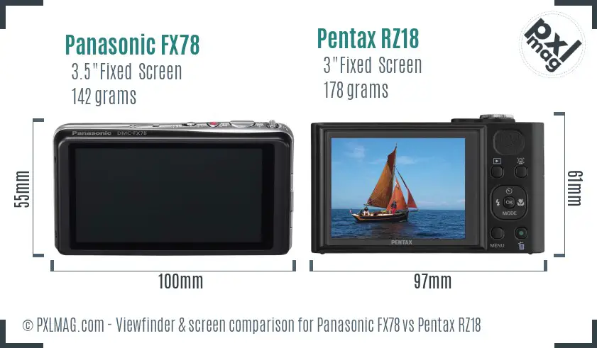 Panasonic FX78 vs Pentax RZ18 Screen and Viewfinder comparison