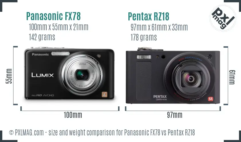 Panasonic FX78 vs Pentax RZ18 size comparison