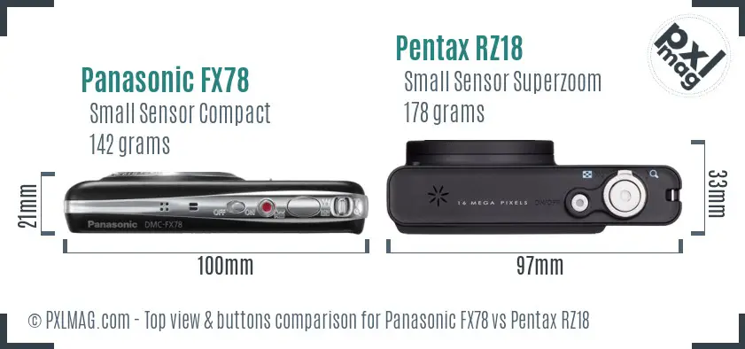 Panasonic FX78 vs Pentax RZ18 top view buttons comparison