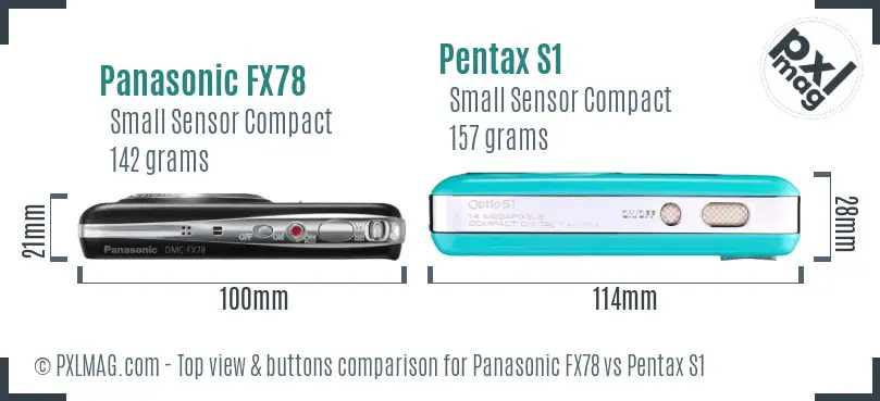 Panasonic FX78 vs Pentax S1 top view buttons comparison
