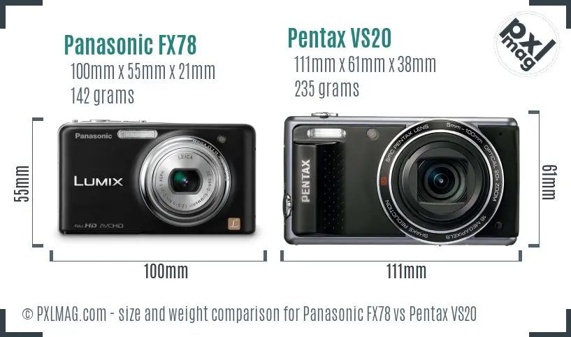Panasonic FX78 vs Pentax VS20 size comparison