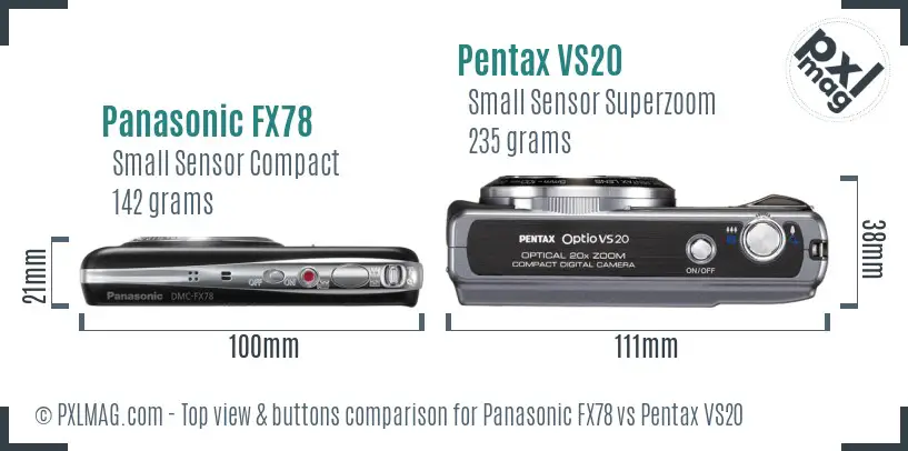 Panasonic FX78 vs Pentax VS20 top view buttons comparison