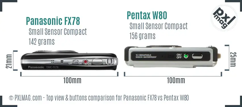 Panasonic FX78 vs Pentax W80 top view buttons comparison