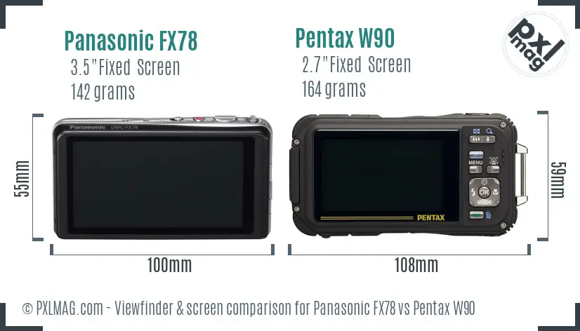 Panasonic FX78 vs Pentax W90 Screen and Viewfinder comparison