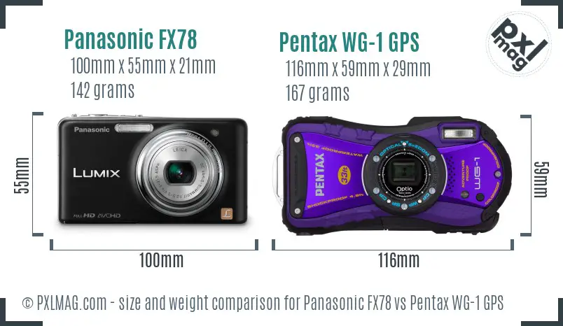 Panasonic FX78 vs Pentax WG-1 GPS size comparison