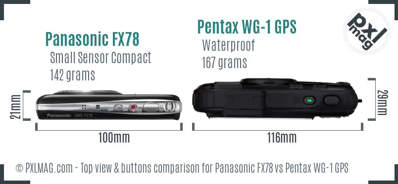 Panasonic FX78 vs Pentax WG-1 GPS top view buttons comparison