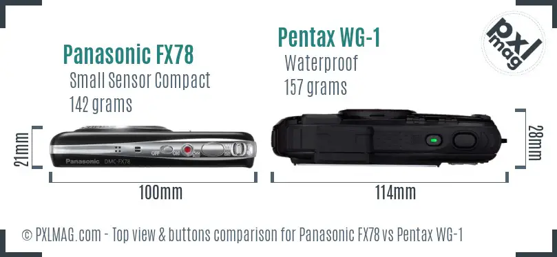 Panasonic FX78 vs Pentax WG-1 top view buttons comparison