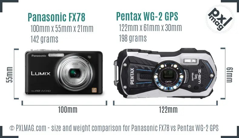 Panasonic FX78 vs Pentax WG-2 GPS size comparison
