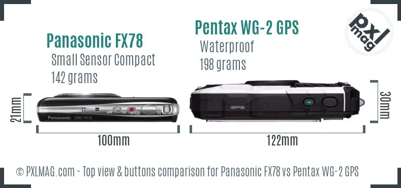 Panasonic FX78 vs Pentax WG-2 GPS top view buttons comparison