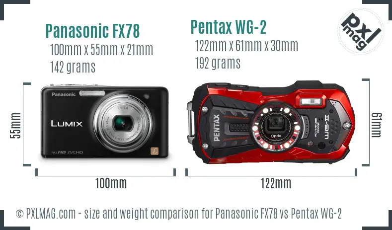 Panasonic FX78 vs Pentax WG-2 size comparison