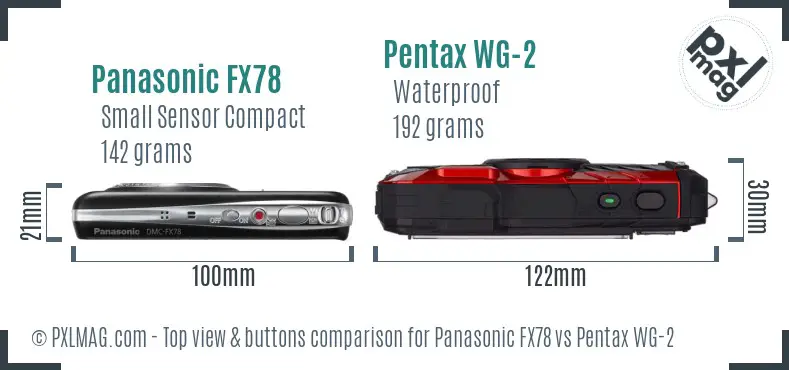 Panasonic FX78 vs Pentax WG-2 top view buttons comparison