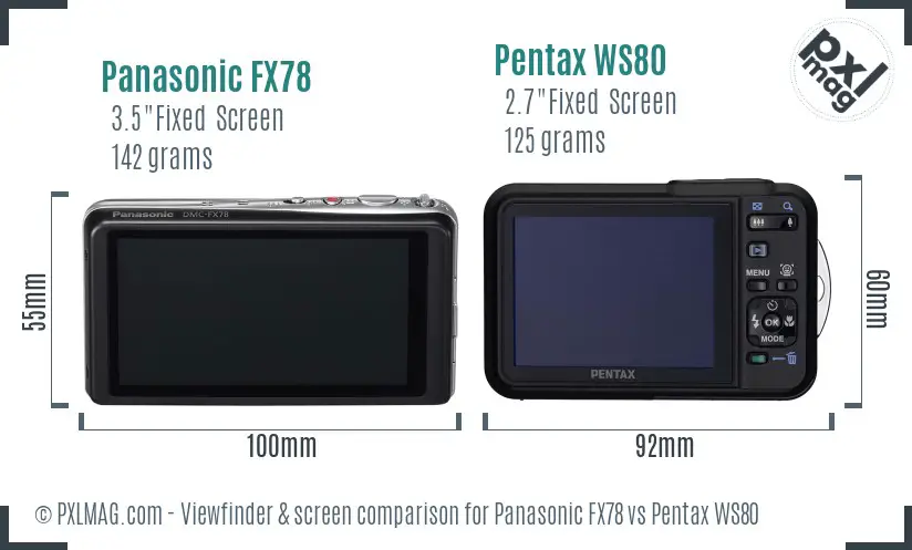 Panasonic FX78 vs Pentax WS80 Screen and Viewfinder comparison
