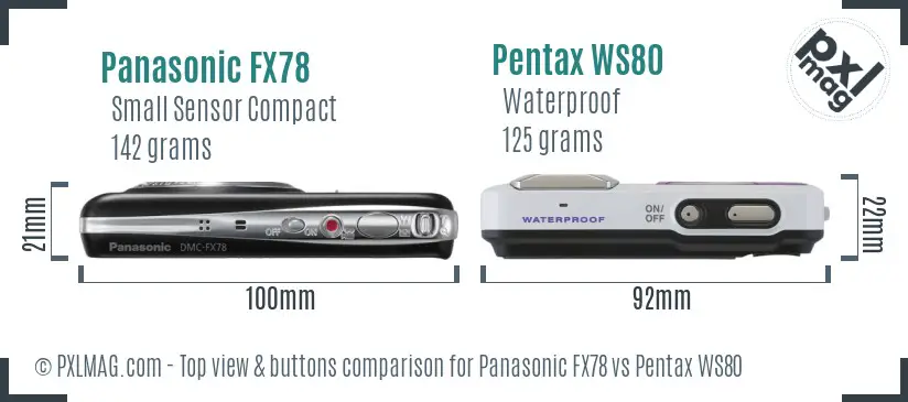 Panasonic FX78 vs Pentax WS80 top view buttons comparison