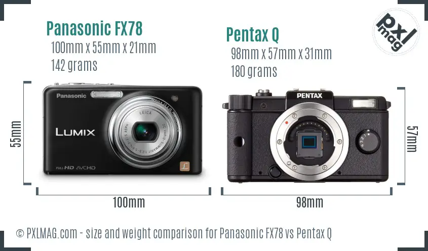 Panasonic FX78 vs Pentax Q size comparison