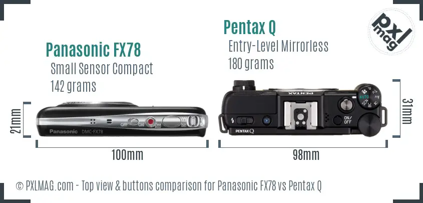 Panasonic FX78 vs Pentax Q top view buttons comparison