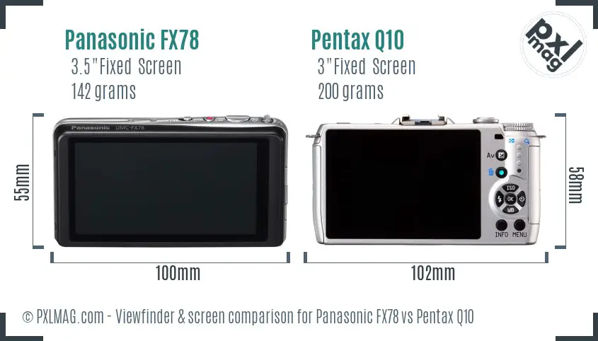Panasonic FX78 vs Pentax Q10 Screen and Viewfinder comparison