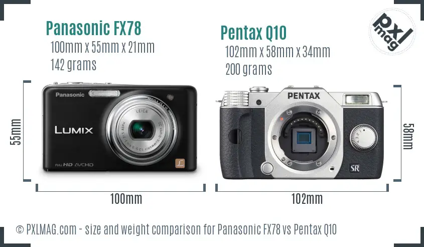 Panasonic FX78 vs Pentax Q10 size comparison