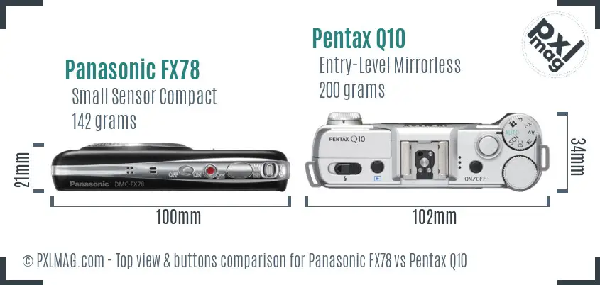 Panasonic FX78 vs Pentax Q10 top view buttons comparison