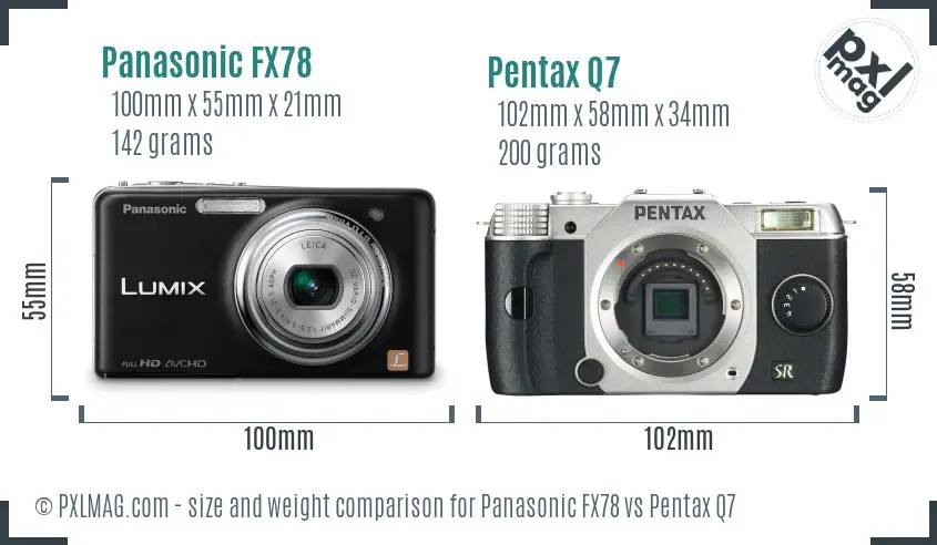 Panasonic FX78 vs Pentax Q7 size comparison