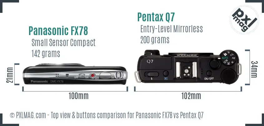 Panasonic FX78 vs Pentax Q7 top view buttons comparison