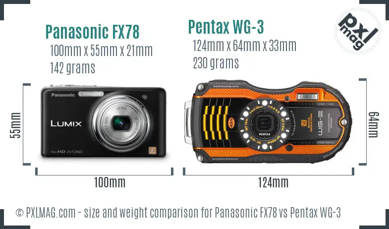 Panasonic FX78 vs Pentax WG-3 size comparison Panasonic FX78 vs Pentax WG-3 size comparison