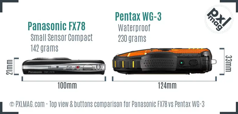 Panasonic FX78 vs Pentax WG-3 top view buttons comparison Panasonic FX78 vs Pentax WG-3 top view buttons comparison