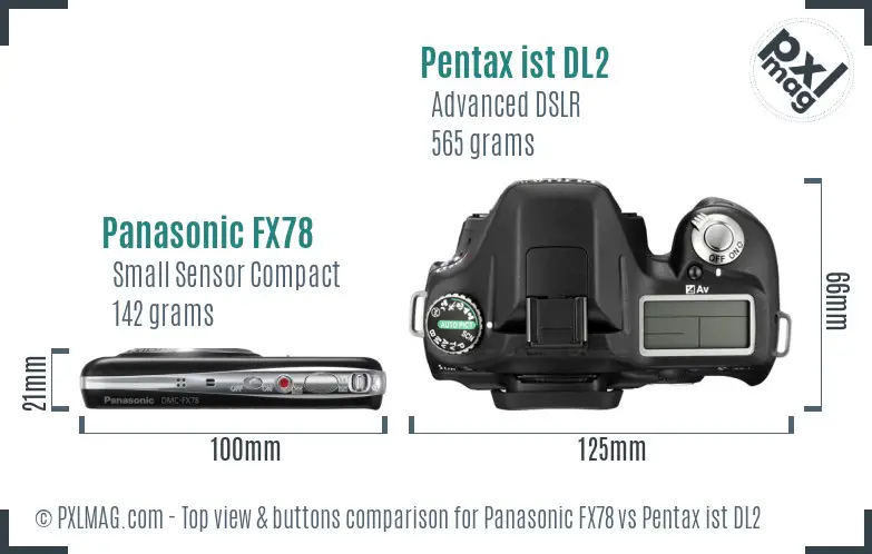 Panasonic FX78 vs Pentax ist DL2 top view buttons comparison