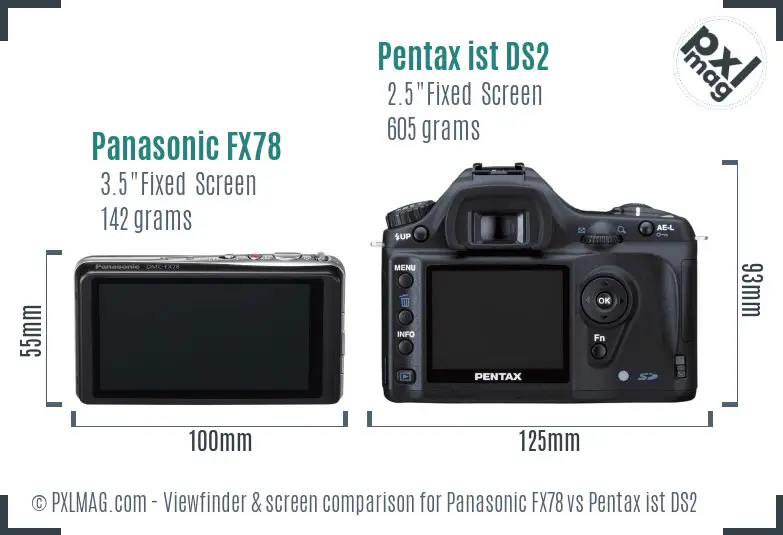 Panasonic FX78 vs Pentax ist DS2 Screen and Viewfinder comparison