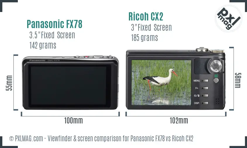 Panasonic FX78 vs Ricoh CX2 Screen and Viewfinder comparison Panasonic FX78 vs Ricoh CX2 Screen and Viewfinder comparison
