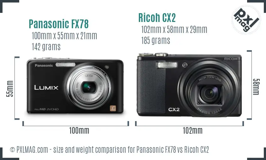 Panasonic FX78 vs Ricoh CX2 size comparison Panasonic FX78 vs Ricoh CX2 size comparison