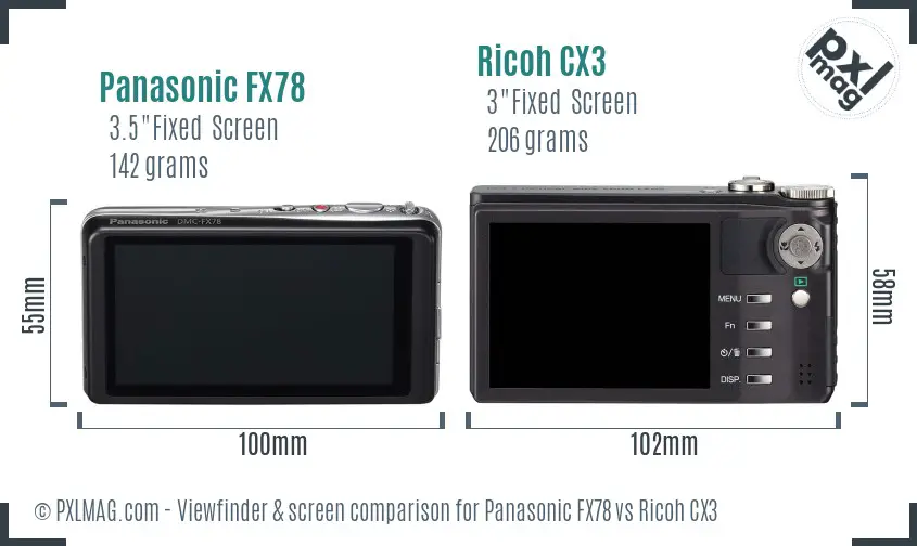 Panasonic FX78 vs Ricoh CX3 Screen and Viewfinder comparison