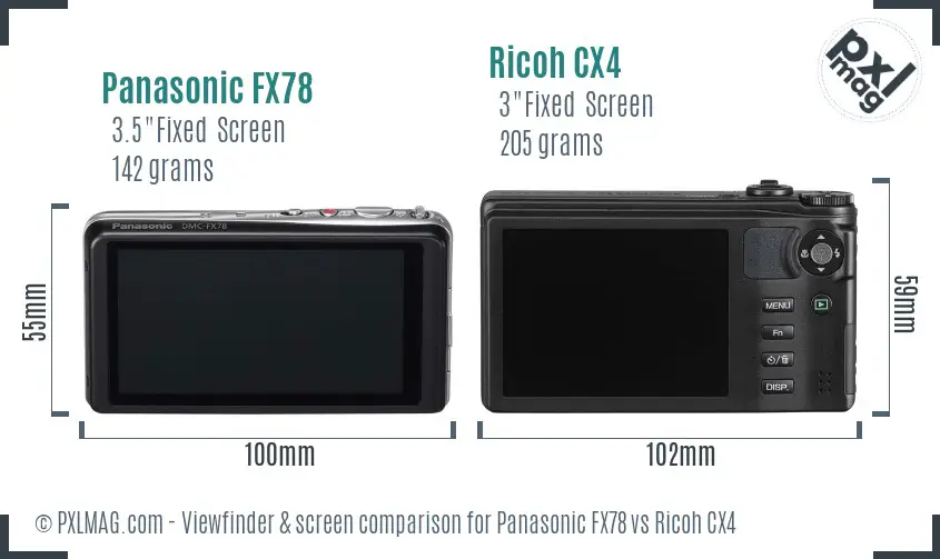 Panasonic FX78 vs Ricoh CX4 Screen and Viewfinder comparison