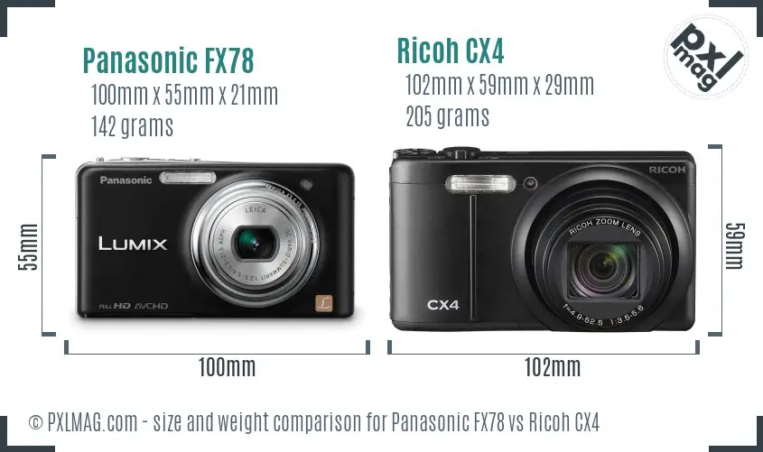 Panasonic FX78 vs Ricoh CX4 size comparison