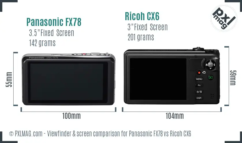 Panasonic FX78 vs Ricoh CX6 Screen and Viewfinder comparison