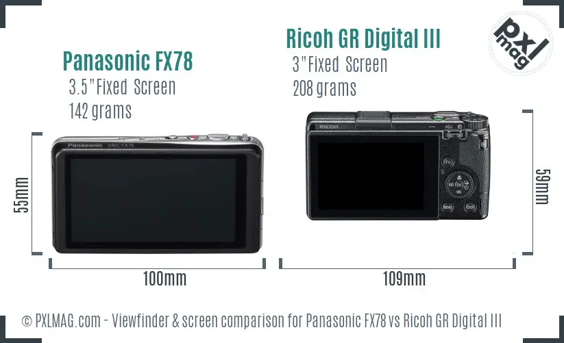 Panasonic FX78 vs Ricoh GR Digital III Screen and Viewfinder comparison