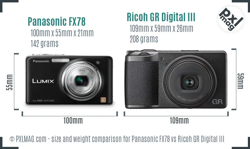 Panasonic FX78 vs Ricoh GR Digital III size comparison