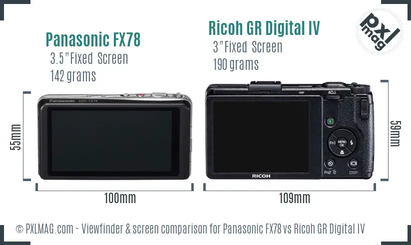 Panasonic FX78 vs Ricoh GR Digital IV Screen and Viewfinder comparison