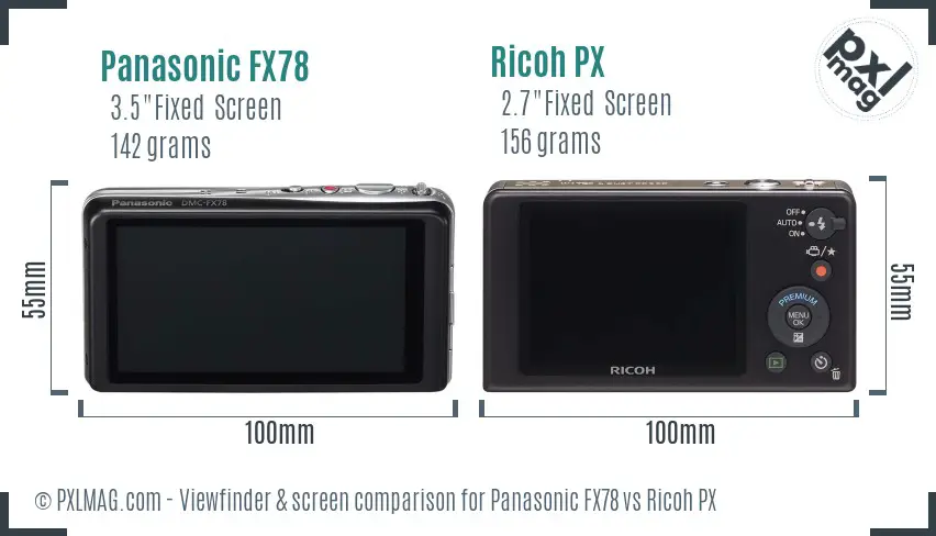 Panasonic FX78 vs Ricoh PX Screen and Viewfinder comparison