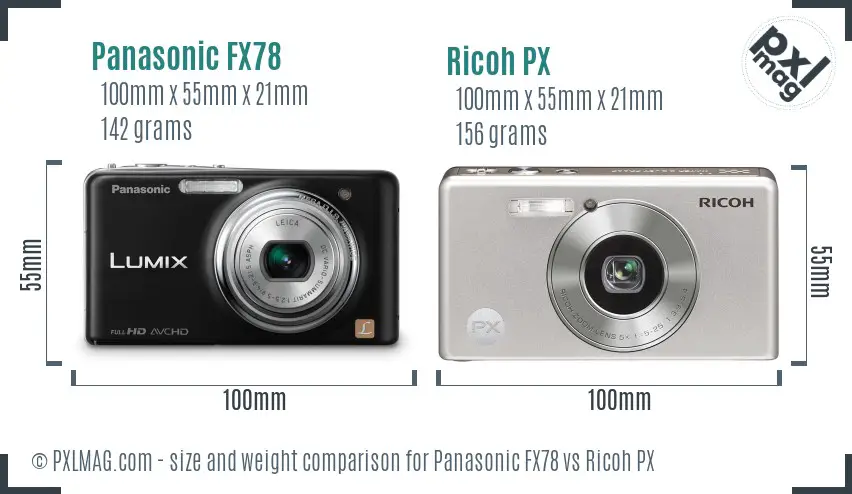 Panasonic FX78 vs Ricoh PX size comparison